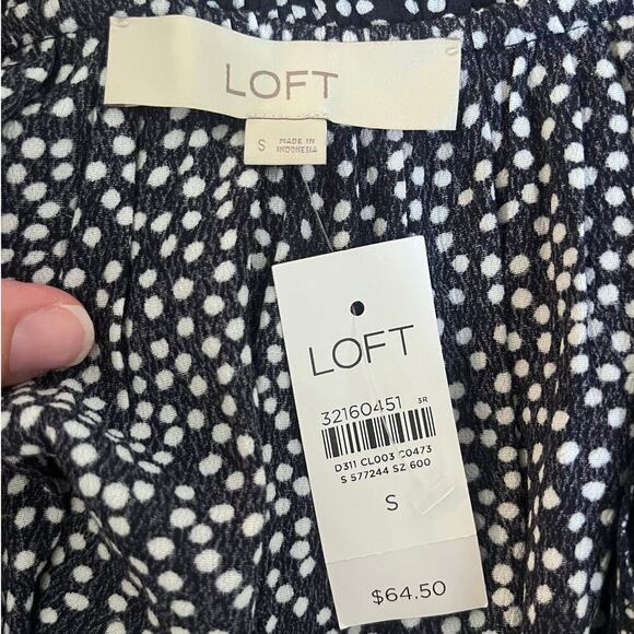 LOFT Dotted Peplum Back Blouse Navy And White Size S. NEW - Picture 6 of 7